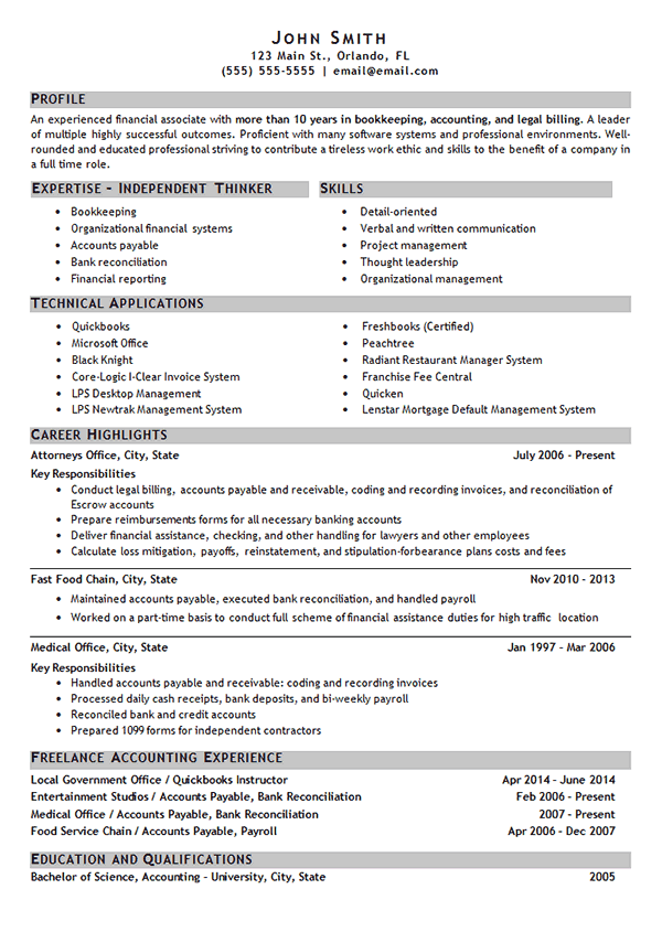 Bookkeeping Resume Example