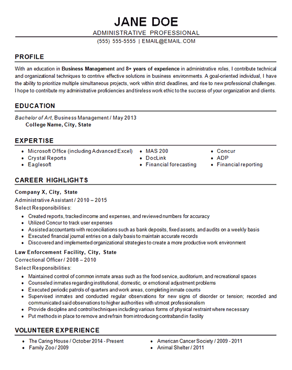 Administrative Officer Resume Example - Business - Finance