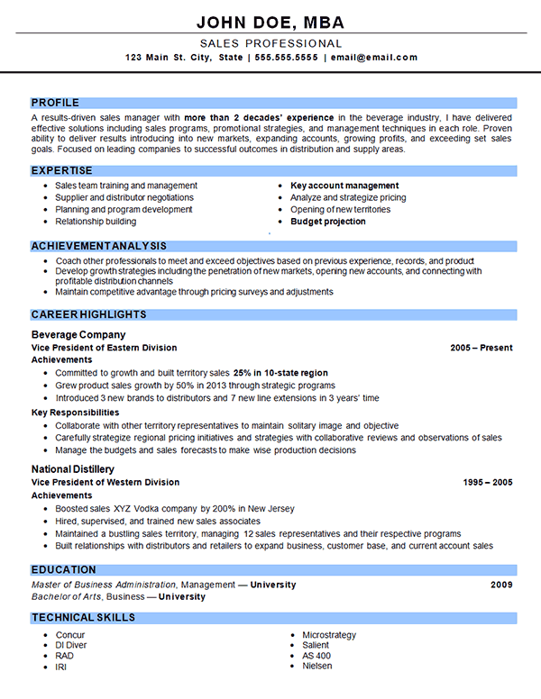 outside sales resume example