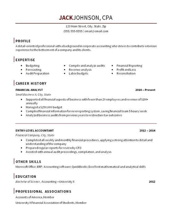 entry level accountant resume example accounting cpa