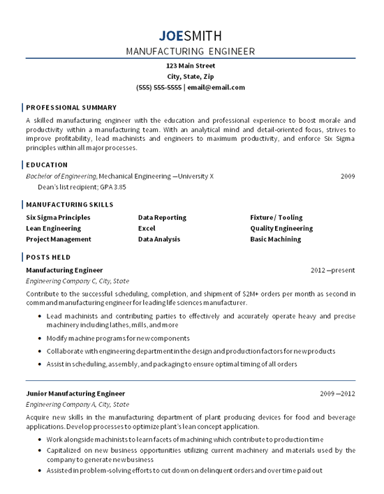 75+ Shocking Manufacturing Engineer Resume