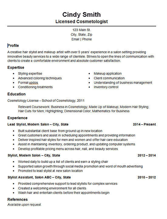 Salon Resume Sample Photos