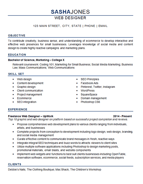 Web Designer Resume Example