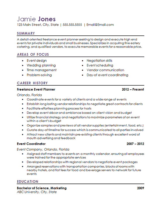 Event Coordinator Resume Example - Hospitality Industry