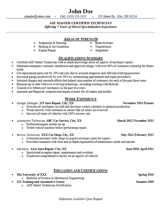 automotive resume writing