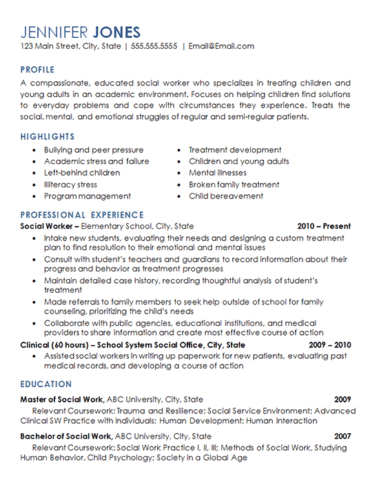 Social Worker Resume Example Elementary School Children