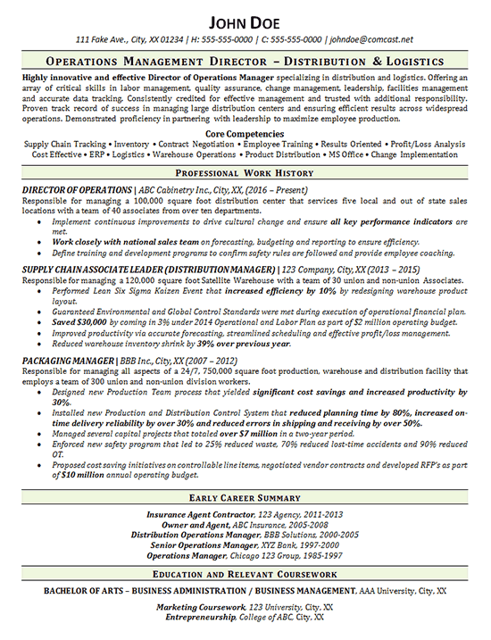 Warehouse Manager Resume Example - Distribution & Logistics