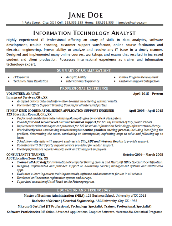 IT Help Desk Resume Example - Technical Analyst - IT Support