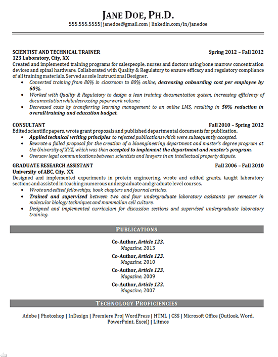 PhD Resume Example Scientist Training Biosciences