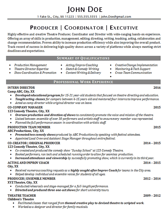 Theater Resume Example