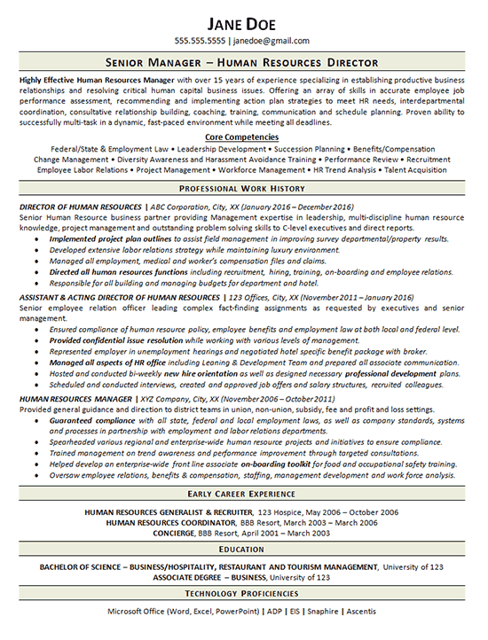 View Human Resources Manager Resume Example