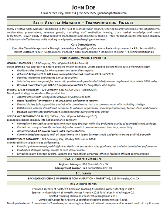 Transportation Resume Example General Manager Trucking