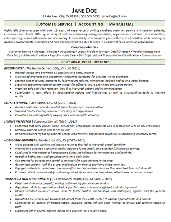 Employment Gap Resume Example - Receptionist - Customer ...