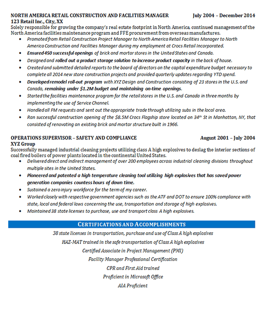 facilities manager resume example