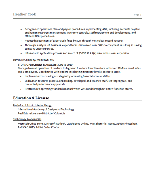 Corporate Operations Resume Example