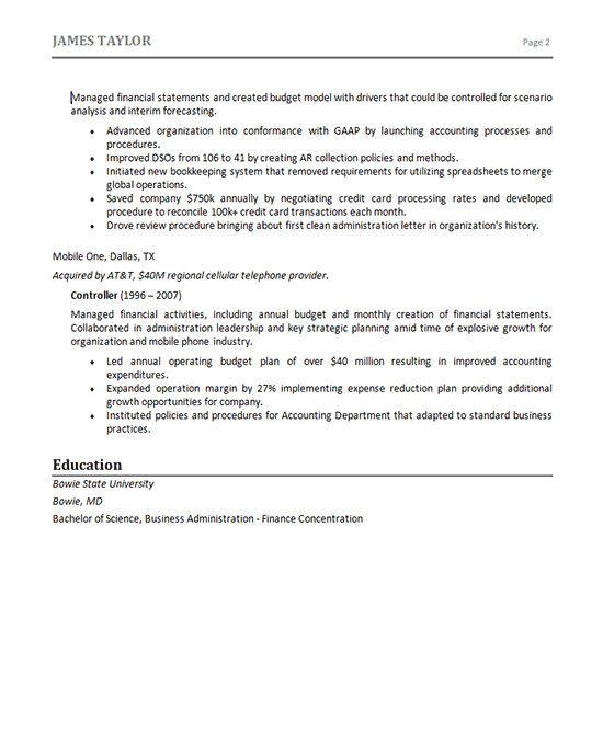 Accountant Manager Resume Example