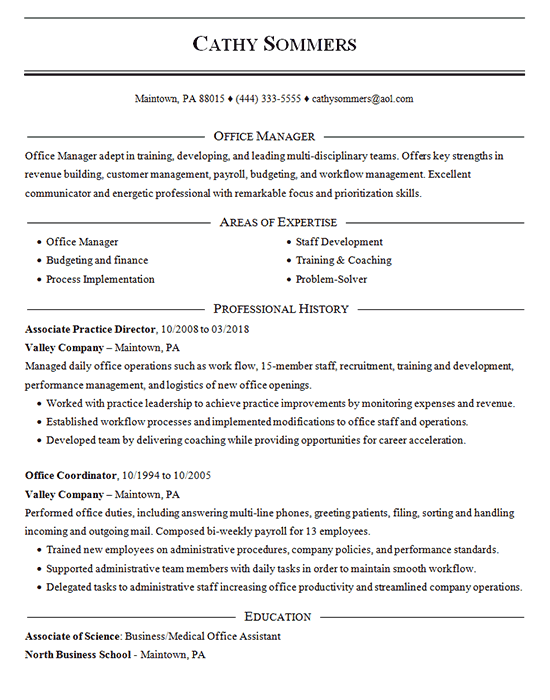 Office Coordinator Resume Example