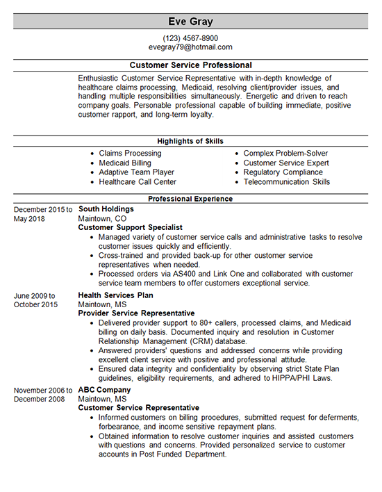 customer-service-resume-template