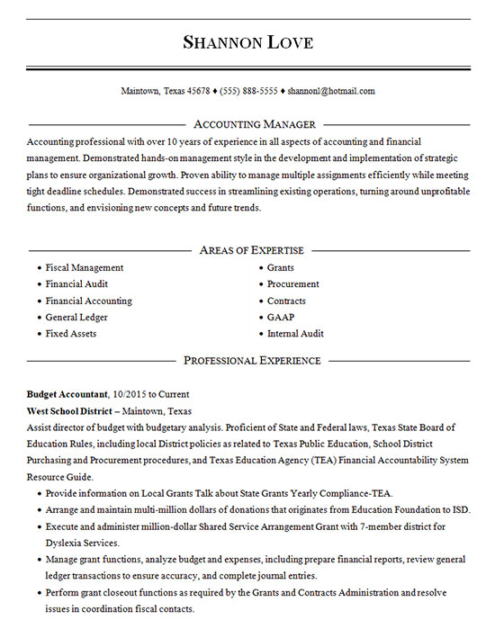 Accounting Manager Resume Example
