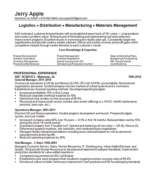 Distribution Manager Resume Example