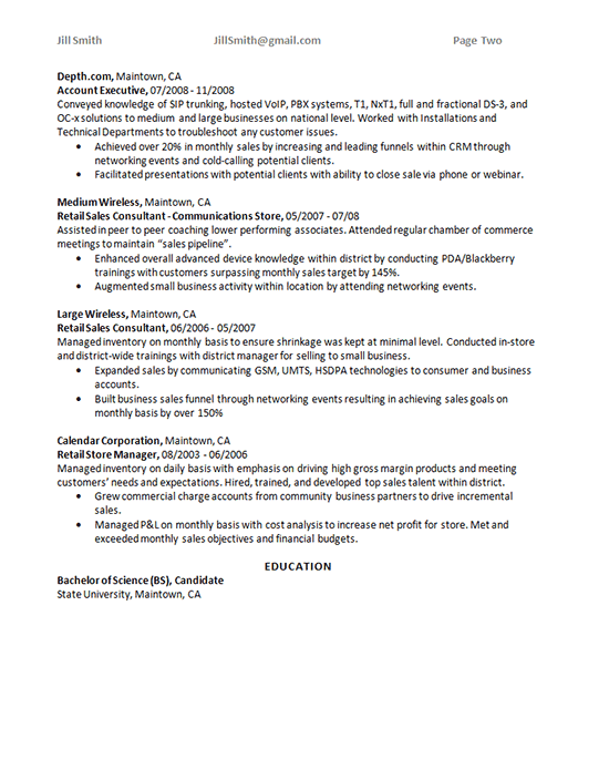 Account Sales Manager Resume Sample