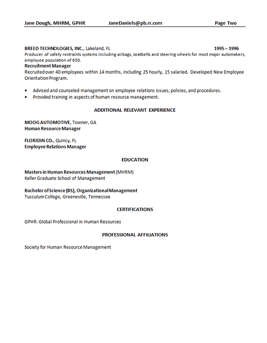 Human Resources Manager Resume Sample