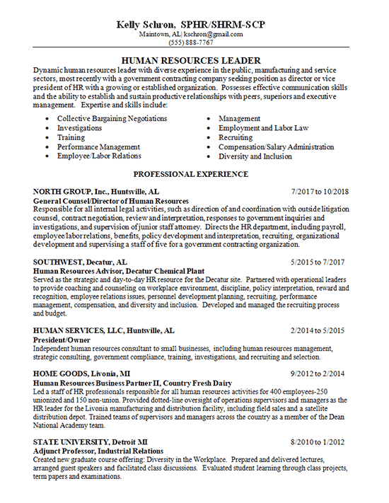 Human Resource Counsel Resume Example HR Attorney