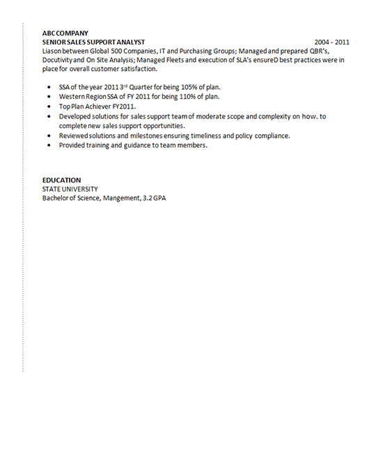 Operations Analyst Resume Example