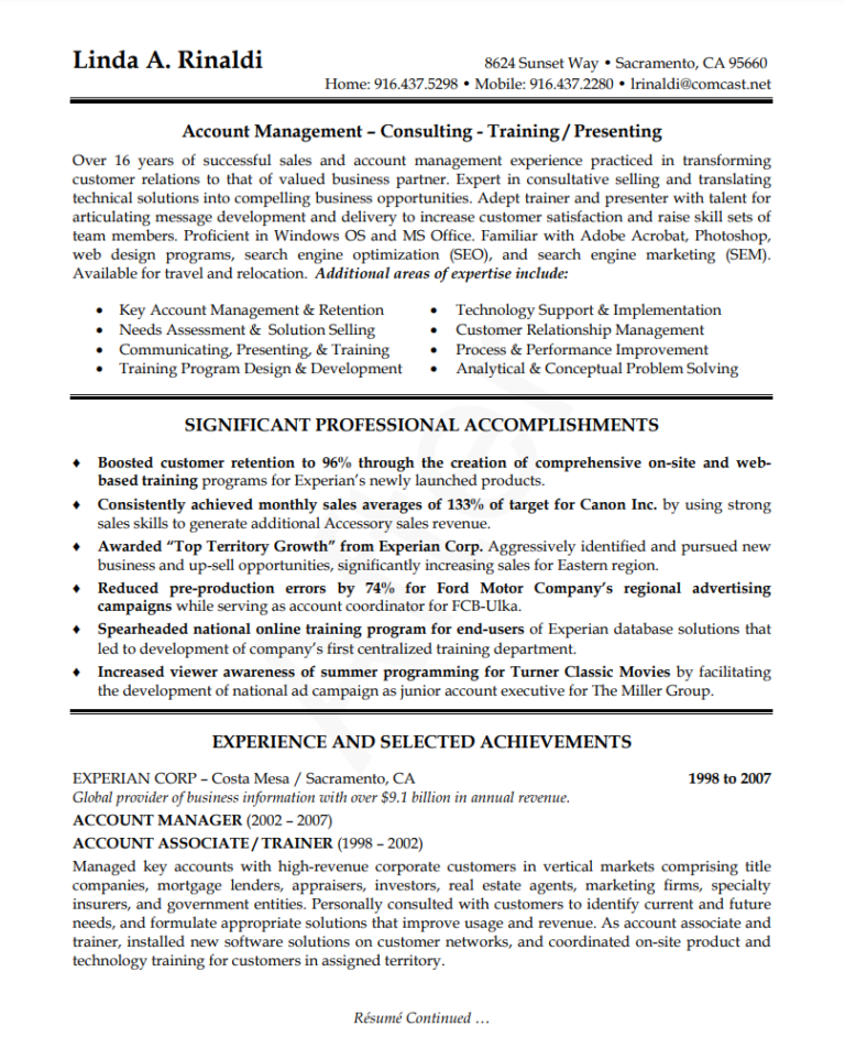 account management resume before after