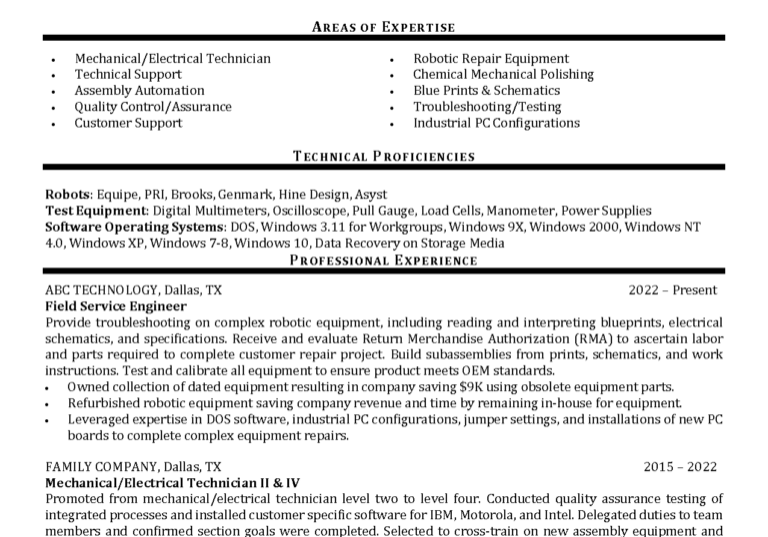 00005 field service engineer resume example 1