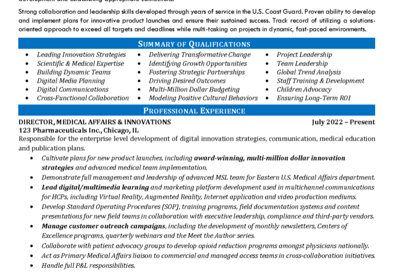 00007 medical director resume example Page 1