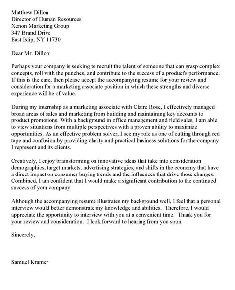 Internship Cover Letter Example