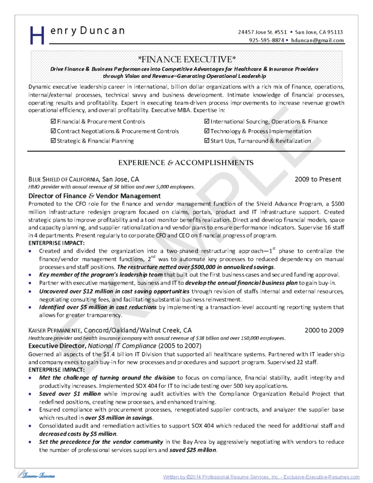 director finance resume Page 1