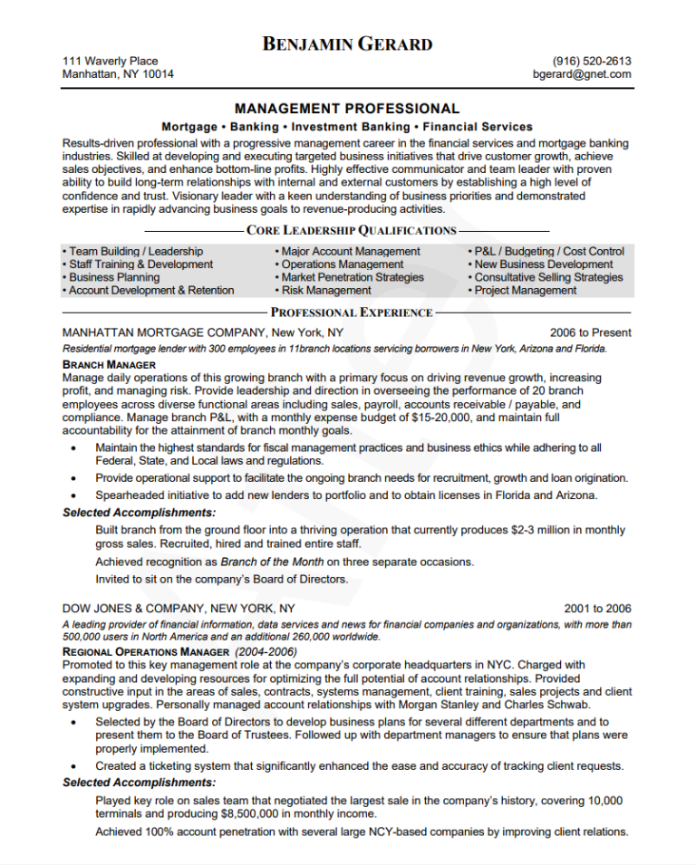 financial management before after resume