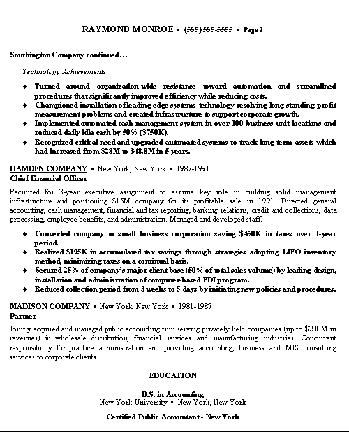 Finance Executive Resume - Page 2