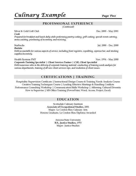 Culinary Sous Chef Resume Example 