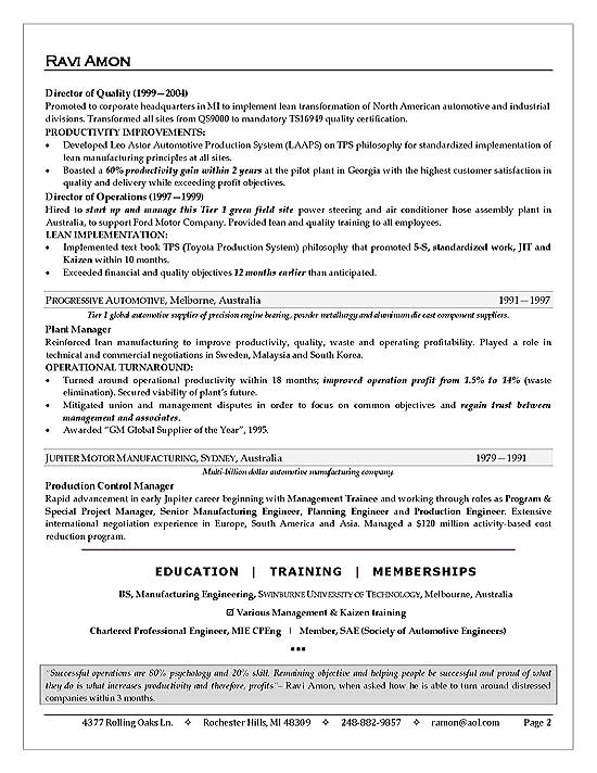 Business Operations Executive Resume Sample
