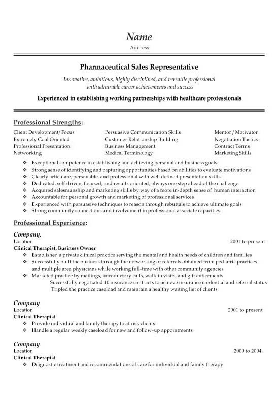 Pharmaceutical Sales Representative Resume Example