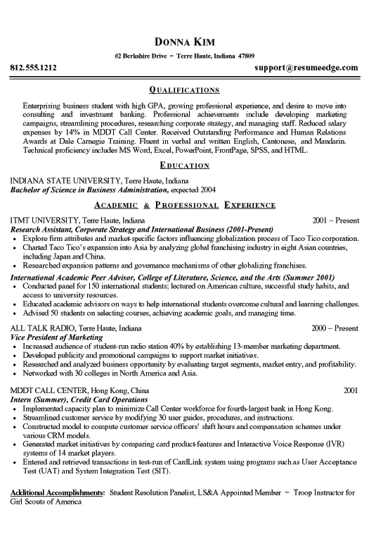 College Student Resume Example