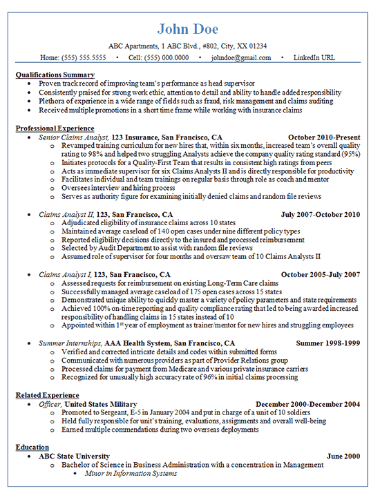 resume1706 claims analyst