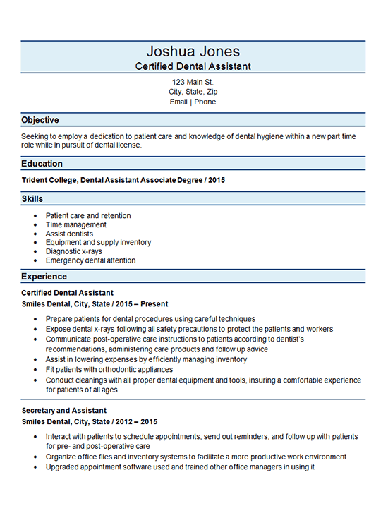 resume35 certified dental assistant