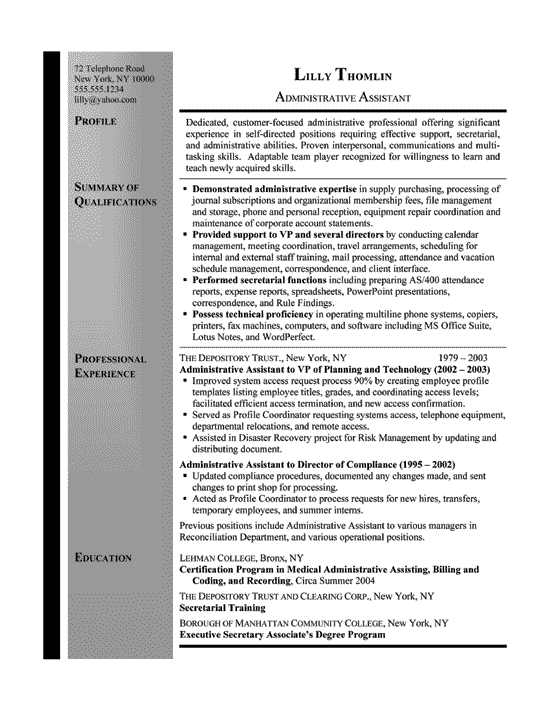 Secretary Resume Example Sample