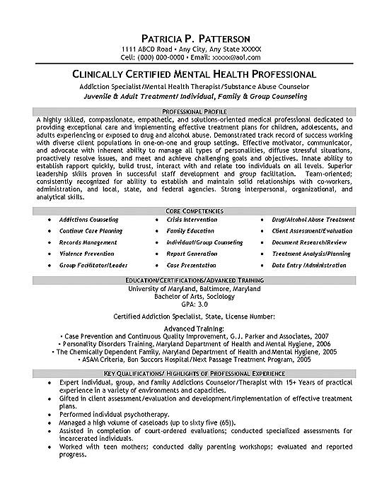Therapist Counselor Resume Example
