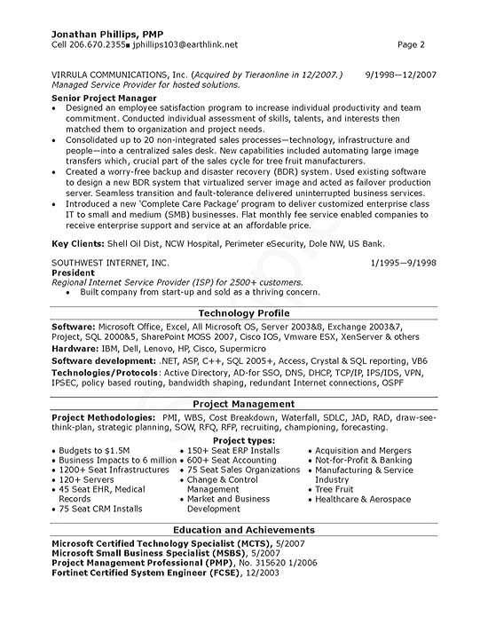 Senior Technical IT Manager Resume Example