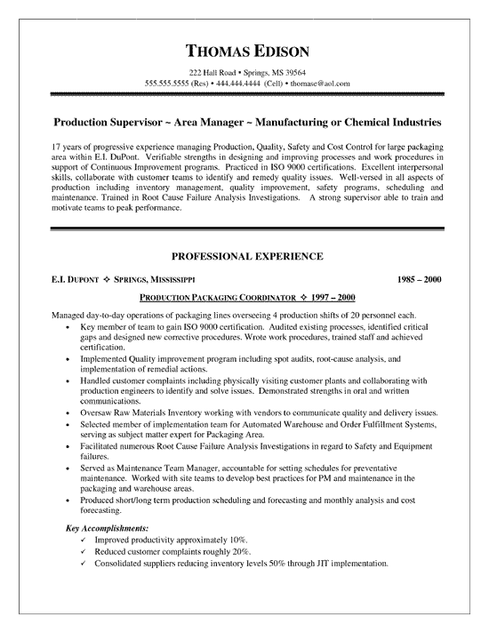 production-supervisor-resume-example